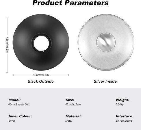 Soonpho 16inch/42cm Silver Beauty Dish Standard Reflector with Honeycomb Grid,Six-Color Diffuser and Bag,for Bowens Mount Studio Strobe Flash Like Godox AD200 AD100Pro in Saudi Arabia