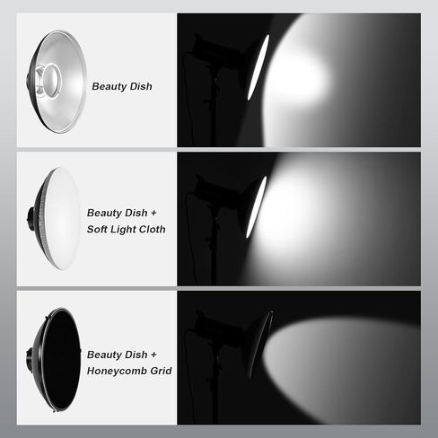 Soonpho 16inch/42cm Silver Beauty Dish Standard Reflector with Honeycomb Grid,Six-Color Diffuser and Bag,for Bowens Mount Studio Strobe Flash Like Godox AD200 AD100Pro in Saudi Arabia