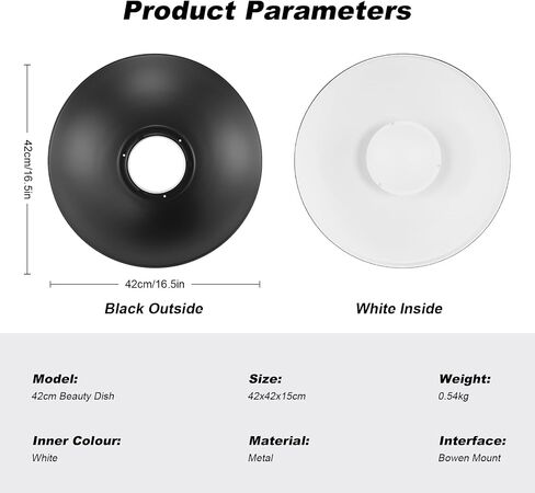 Soonpho 16inch/42cm Bowens Mount Silver Beauty Dish | Soft Light, Portable with Storage Bag, Aluminum Metal, Six-Color Diffuser, Honeycomb Grid, for Strobe Flash ＆ LED Video Light in Saudi Arabia