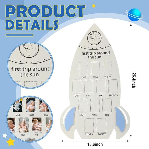 الرحلة الأولى حول The Sun Photo Display Board Wooden My First Year Frames Marmestones Monthors Board For 2 × 3 × 3 بوصات عرض علب التذكار 1 هدية 12 شهرًا in Saudi Arabia