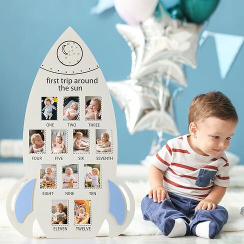 الرحلة الأولى حول The Sun Photo Display Board Wooden My First Year Frames Marmestones Monthors Board For 2 × 3 × 3 بوصات عرض علب التذكار 1 هدية 12 شهرًا in Saudi Arabia