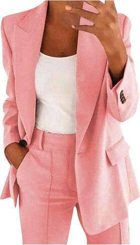 Women Plus Size Blazer Long Sleeve Button Down Suit Jacket Lapel Open Front Blazers Business Causal Outfits for Work in Kuwait