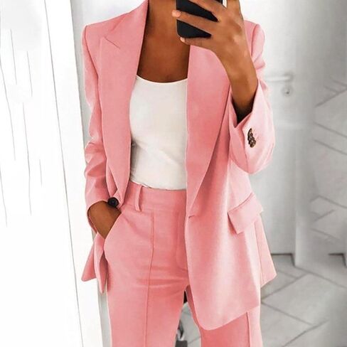 Women Plus Size Blazer Long Sleeve Button Down Suit Jacket Lapel Open Front Blazers Business Causal Outfits for Work in Kuwait