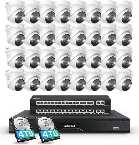 ZOSI 4K Spotlight PoE Security Camera System, 4pcs 5MP Outdoor Cam, 2TB HDD in Kuwait