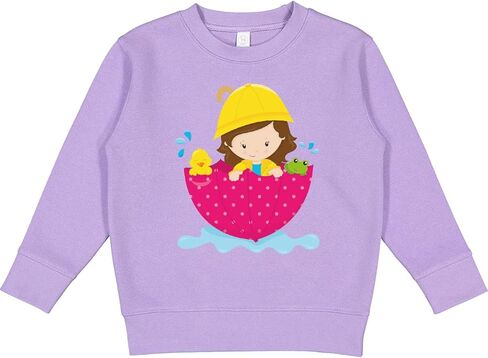 inktastic Girl in Raincoat, Girl with Umbrella, Brown Hair, Toddler Sweatshirt in Kuwait