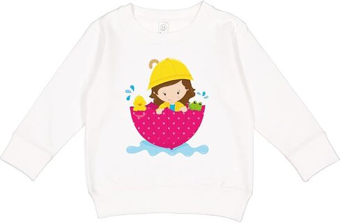 inktastic Girl in Raincoat, Girl with Umbrella, Brown Hair, Toddler Sweatshirt in Kuwait