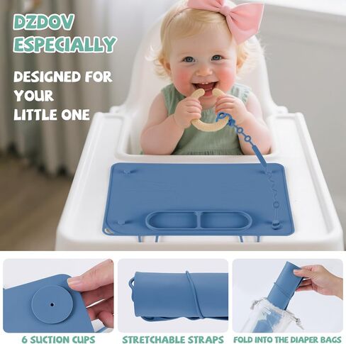 Silicone Placemats with 4 Straps: No-Throw Toys or Bottles - Baby 12-24 Months Self-Feeding on High Chair in Saudi Arabia