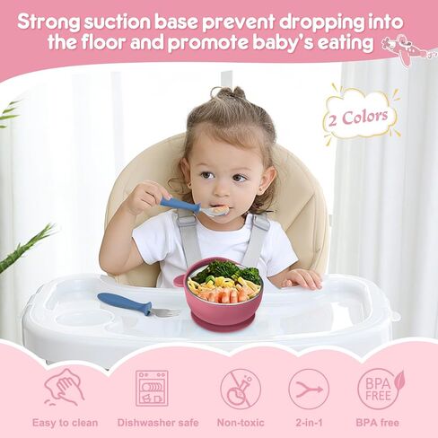 2 Pack Stainless Steel Baby Bowls with Suction, Toddler Bowls with Removable Silicone Shell for Kids, Non-Slip Toddler Baby Feeding Set Dishwasher Safe-Gray & Blue in Kuwait