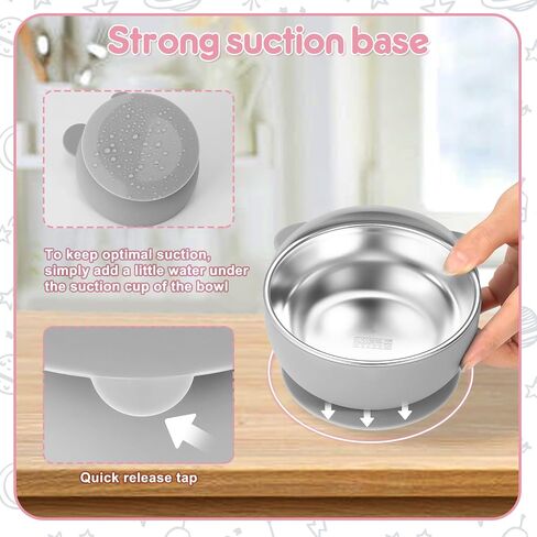 2 Pack Stainless Steel Baby Bowls with Suction, Toddler Bowls with Removable Silicone Shell for Kids, Non-Slip Toddler Baby Feeding Set Dishwasher Safe-Gray & Blue in Kuwait