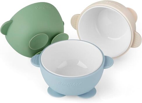 PandaEar 3 Pack Ceramic Baby Bowls with Silicone Sleeves | Non-Slip Suction Base, Microwave & Dishwasher Safe Toddler Bowls | BPA Free Baby Feeding Bowls Set (Blue/Green/Beige) in Saudi Arabia
