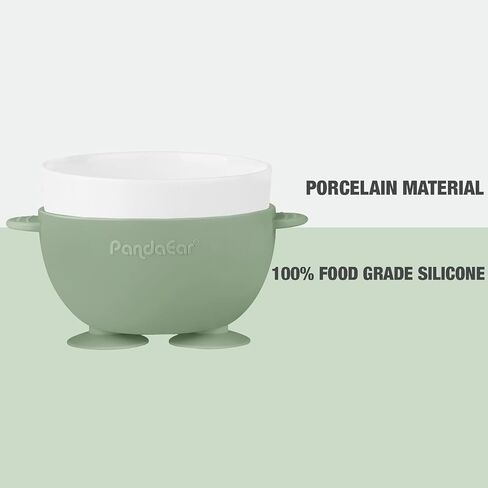PandaEar 3 Pack Ceramic Baby Bowls with Silicone Sleeves | Non-Slip Suction Base, Microwave & Dishwasher Safe Toddler Bowls | BPA Free Baby Feeding Bowls Set (Blue/Green/Beige) in Saudi Arabia