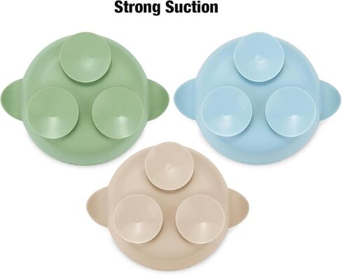 PandaEar 3 Pack Ceramic Baby Bowls with Silicone Sleeves | Non-Slip Suction Base, Microwave & Dishwasher Safe Toddler Bowls | BPA Free Baby Feeding Bowls Set (Blue/Green/Beige) in Saudi Arabia