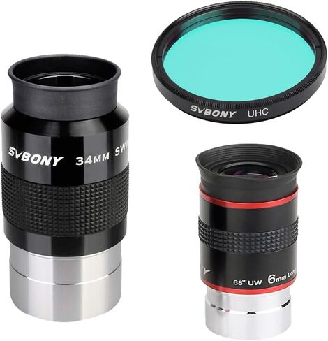 Svbony Telescope Eyepiece 34mm 2 بوصة باقة مع 68 درجة فائقة الزاوية العدسة 6 مم مرشح تلسكوب 2 بوصة ، للمراقبة الفلكية in Saudi Arabia