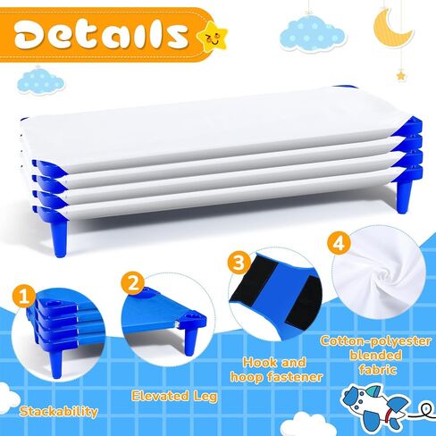 8 Pcs Stackable Daycare Cots for Kids with Sheets 54" l x 23" W T Kids Cots Furniture Bed Frames Headboards Footboards for Sleeping and Daycare (Multicolor) in Saudi Arabia