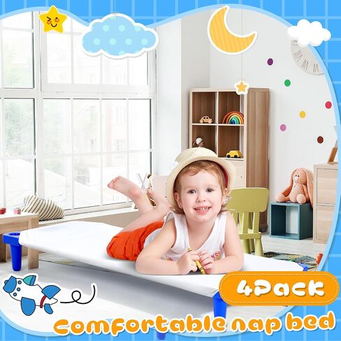 8 Pcs Stackable Daycare Cots for Kids with Sheets 54" l x 23" W T Kids Cots Furniture Bed Frames Headboards Footboards for Sleeping and Daycare (Multicolor) in Saudi Arabia