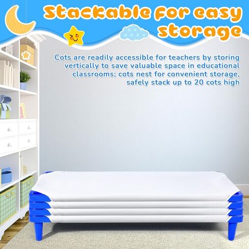 8 Pcs Stackable Daycare Cots for Kids with Sheets 54" l x 23" W T Kids Cots Furniture Bed Frames Headboards Footboards for Sleeping and Daycare (Multicolor) in Saudi Arabia