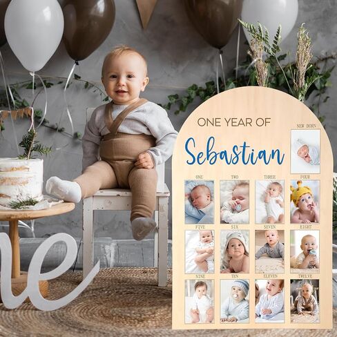 Leinuosen 33 x 22 Inch My First Year Photo Board 12 Monthly Picture Frame with DIY Name Felt Letters 1st Birthday Decorations Gifts for Boy Girl Newborn Keepsake, Fits 4 x 6 Photos (Pink,Strawberry) in Saudi Arabia