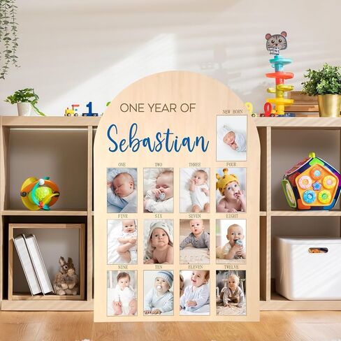 Leinuosen 33 x 22 Inch My First Year Photo Board 12 Monthly Picture Frame with DIY Name Felt Letters 1st Birthday Decorations Gifts for Boy Girl Newborn Keepsake, Fits 4 x 6 Photos (Pink,Strawberry) in Saudi Arabia