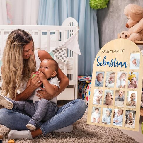Leinuosen 33 x 22 Inch My First Year Photo Board 12 Monthly Picture Frame with DIY Name Felt Letters 1st Birthday Decorations Gifts for Boy Girl Newborn Keepsake, Fits 4 x 6 Photos (Pink,Strawberry) in Saudi Arabia