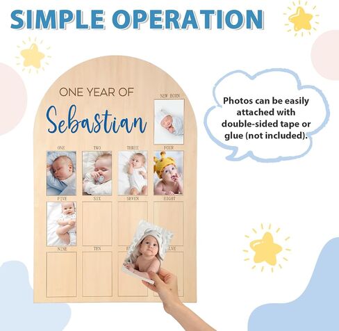 Leinuosen 33 x 22 Inch My First Year Photo Board 12 Monthly Picture Frame with DIY Name Felt Letters 1st Birthday Decorations Gifts for Boy Girl Newborn Keepsake, Fits 4 x 6 Photos (Pink,Strawberry) in Saudi Arabia