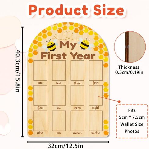 ORIGACH My First Year Baby Growth Photo Display Wood Board - 12 Months Newborn Milestones Photo Board - Neutral Baby Keepsake Board 1st Birthday Party Nursery Decor New Mom Gift - Sentiment Words in Saudi Arabia