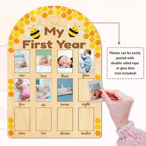 ORIGACH My First Year Baby Growth Photo Display Wood Board - 12 Months Newborn Milestones Photo Board - Neutral Baby Keepsake Board 1st Birthday Party Nursery Decor New Mom Gift - Sentiment Words in Saudi Arabia