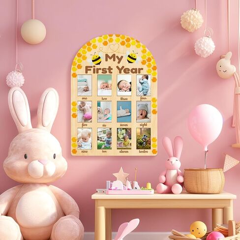 ORIGACH My First Year Baby Growth Photo Display Wood Board - 12 Months Newborn Milestones Photo Board - Neutral Baby Keepsake Board 1st Birthday Party Nursery Decor New Mom Gift - Sentiment Words in Saudi Arabia