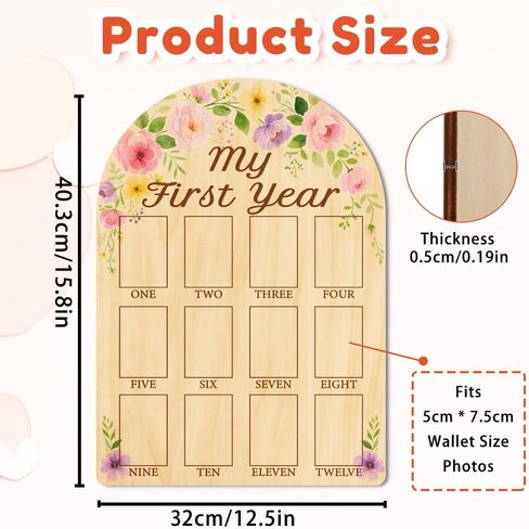 Origach My Year My First Baby Growth Photo Display Wood Board - 12 شهرًا من المعالم المولودة حديثًا ، لوحة الصور - لوحة التذكار للطفل المحايد in Kuwait