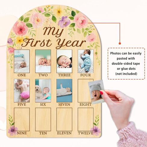 Origach My Year My First Baby Growth Photo Display Wood Board - 12 شهرًا من المعالم المولودة حديثًا ، لوحة الصور - لوحة التذكار للطفل المحايد in Kuwait