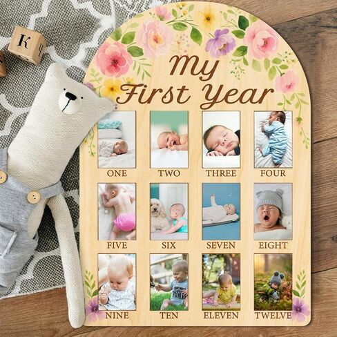 Origach My Year My First Baby Growth Photo Display Wood Board - 12 شهرًا من المعالم المولودة حديثًا ، لوحة الصور - لوحة التذكار للطفل المحايد in Kuwait