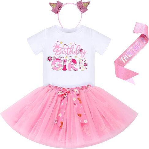 IDOPIP Blue Birthday Girl Outfit for Baby Toddler Girls Birthday Shirt Tutu Skirt Dog Ears Sash Cake Smash Photo Shoot 1-6T in Saudi Arabia