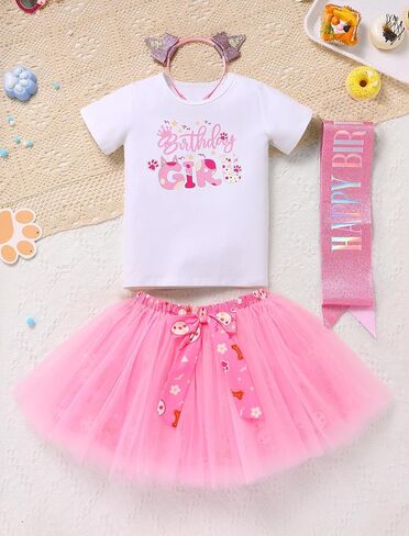 IDOPIP Blue Birthday Girl Outfit for Baby Toddler Girls Birthday Shirt Tutu Skirt Dog Ears Sash Cake Smash Photo Shoot 1-6T in Saudi Arabia