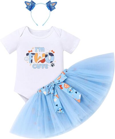 IDOPIP Blue Birthday Girl Outfit for Baby Toddler Girls Birthday Shirt Tutu Skirt Dog Ears Sash Cake Smash Photo Shoot 1-6T in Saudi Arabia