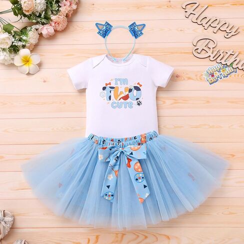 IDOPIP Blue Birthday Girl Outfit for Baby Toddler Girls Birthday Shirt Tutu Skirt Dog Ears Sash Cake Smash Photo Shoot 1-6T in Saudi Arabia