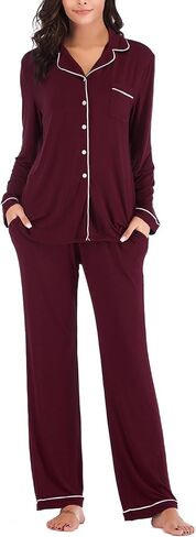Aamikast Women's Pajama Sets Long Sleeve Button Down Sleepwear Nightwear Soft Pjs Lounge Sets in Kuwait