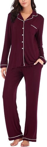 Aamikast Women's Pajama Sets Long Sleeve Button Down Sleepwear Nightwear Soft Pjs Lounge Sets in Kuwait