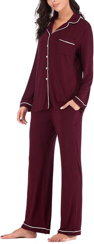 Aamikast Women's Pajama Sets Long Sleeve Button Down Sleepwear Nightwear Soft Pjs Lounge Sets in Kuwait