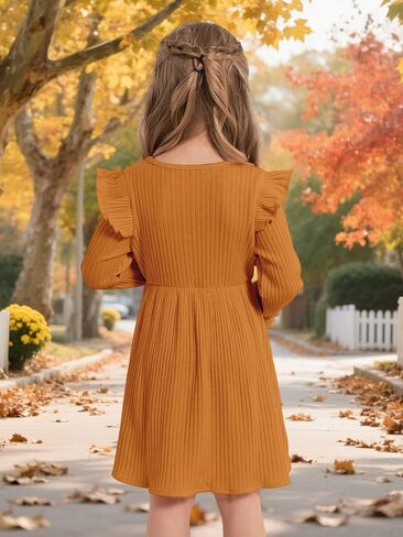 ESHOO Toddler Girl Dress Girls Sweater Dresses Ruffle Long Sleeve Ribbed Knit Casual Fall Dresses for Kids 2-7 Years in Saudi Arabia