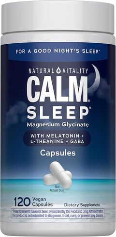 Natural Vitality Calm Sleep Magnesium Supplement, Melatonin & Magnesium Citrate, Sleep Aid Capsules, Gluten Free, Vegan, Non-GMO, Helps The Body Ease Into Sleep, 120 Capsules in Kuwait