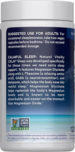 Natural Vitality Calm Sleep Magnesium Supplement, Melatonin & Magnesium Citrate, Sleep Aid Capsules, Gluten Free, Vegan, Non-GMO, Helps The Body Ease Into Sleep, 120 Capsules in Kuwait