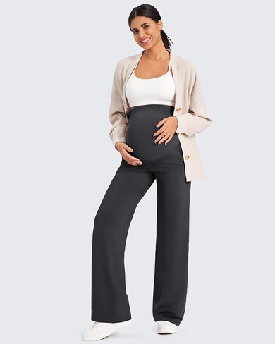 G4free Fleece مبطن يوجا الأمومة على الساق على نطاق واسع الساق الحمل بنطلون العمل مع جيوب in Saudi Arabia