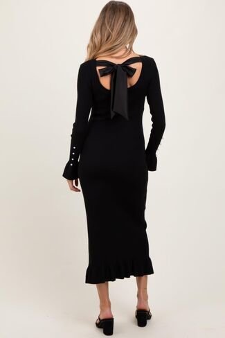 PinkBlush Light Ribbed Knit Bow Back Maternity Maxi Dress in Saudi Arabia