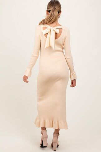 PinkBlush Light Ribbed Knit Bow Back Maternity Maxi Dress in Saudi Arabia