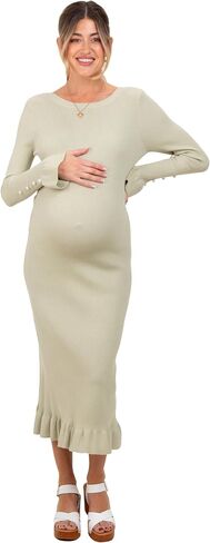 PinkBlush Light Ribbed Knit Bow Back Maternity Maxi Dress in Saudi Arabia