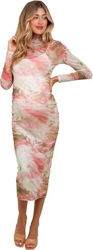 PinkBlush Abstract Printed Mesh Overlay Maternity Maxi Dress in Saudi Arabia