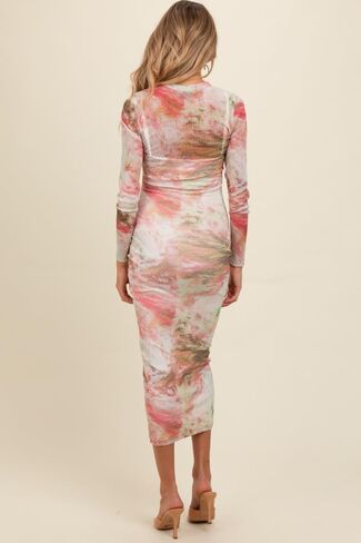 PinkBlush Abstract Printed Mesh Overlay Maternity Maxi Dress in Saudi Arabia
