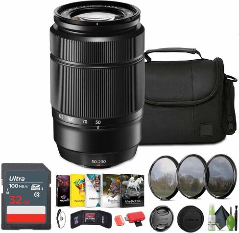 Fujifilm XC 50-230mm F/4.5-6.7 OIS II Bundle (أسود) مع علبة العدسة الناعمة + بطاقة ذاكرة 32 جيجابايت + طقم تصفية 3 قطع ، 58 مم + أكثر in Saudi Arabia