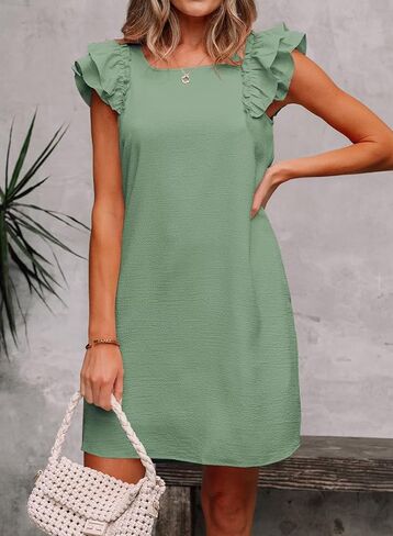 Womens Summer Dresses Bow Tie Back Sundresses for Women Ruffle Short Sleeve Dress Casual Cute Sundress with Pockets in Saudi Arabia