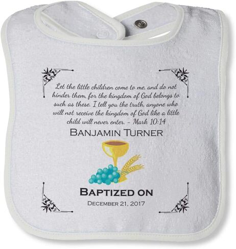 Personalized Custom Baptism Let little Children Come Cotton Boys-Girls Baby Terry Bib Contrast Trim - White, One Size in Saudi Arabia
