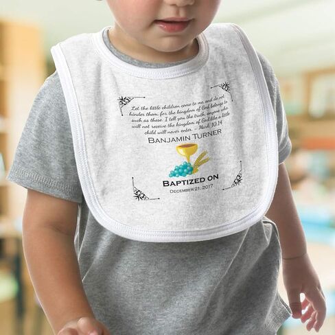 Personalized Custom Baptism Let little Children Come Cotton Boys-Girls Baby Terry Bib Contrast Trim - White, One Size in Saudi Arabia